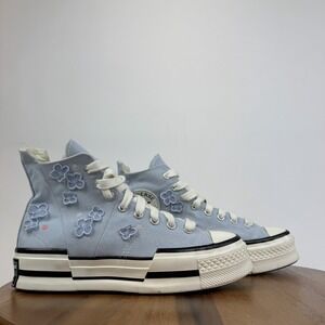 Womens Converse Chuck 70 Plus 3D Flowers Blue Platform High Top Sneaker Size 9.5